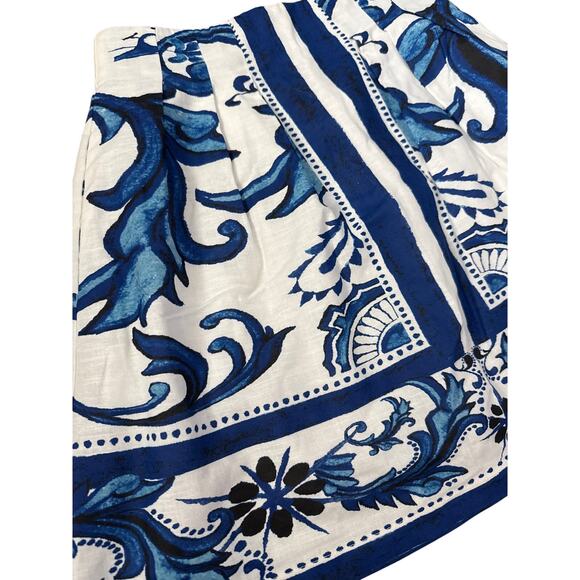 Mia Milani Linen-Blend Zanya Skirt in Sapphire Aqua Floral Motif Size Small - Picture 5 of 8